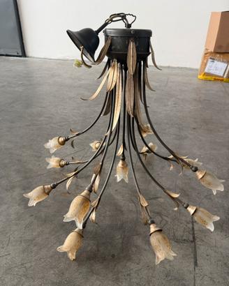 Lampadario ferro battuto e vetro di Murano 12 luci