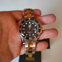 Orologio OLEVS al quarzo stile ROLEX, nero/oro!