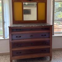 Comò antico in legno - specchiera e piano in marmo