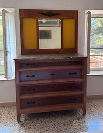 Comò antico in legno - specchiera e piano in marmo