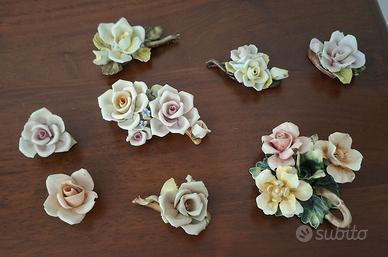 Set 8 Rose e Bouquet in Porcellana Artistica