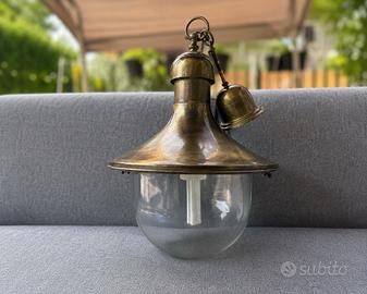 Lampada da soffitto vintage in ottone e vetro
