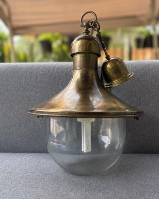 Lampada da soffitto vintage in ottone e vetro