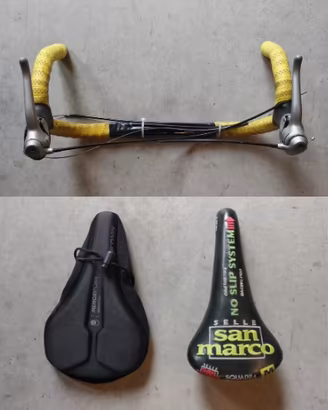 Manubrio bici da corsa + cambio Shimano + Sella
