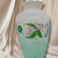 Vaso vintage in vetro decorato a mano anni '90