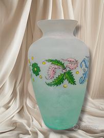 Vaso vintage in vetro decorato a mano anni '90