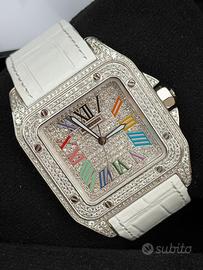 Cartier Santos 100 L Bianco numeri romani arcobale