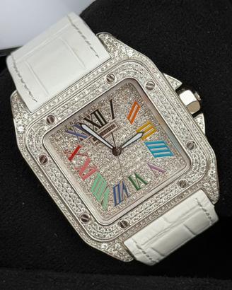 Cartier Santos 100 L Bianco numeri romani arcobale