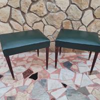 Sgabelli Poggiapiedi Legno ed Ecopelle Verde 60's