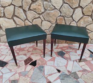 Sgabelli Poggiapiedi Legno ed Ecopelle Verde 60's