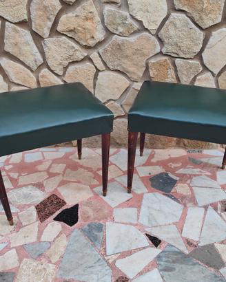 Sgabelli Poggiapiedi Legno ed Ecopelle Verde 60's