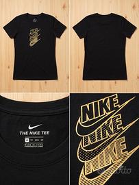 Nike t-shirt donna nera con logo oro