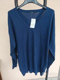 Maglione blu lana Unisex Tezenis scollo V tg. M