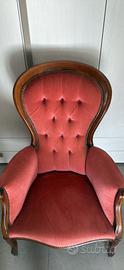 Poltrona vintage in velluto rosa antico