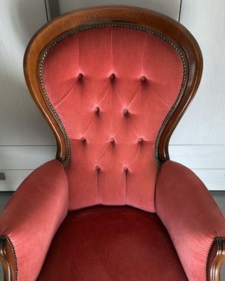 Poltrona vintage in velluto rosa antico