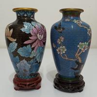 Coppia Vasi Cinesi Cloisonné Vintage Floreale