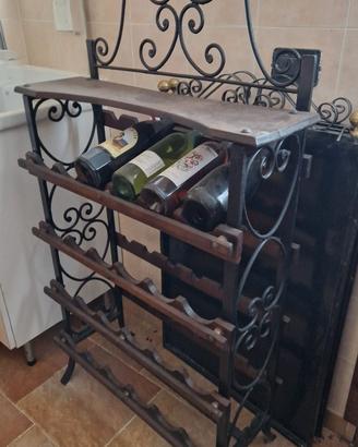 scaffale cantinetta  ferro battuto e legno 