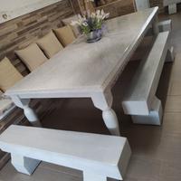 tavolo con panche (legno) stile shabby.