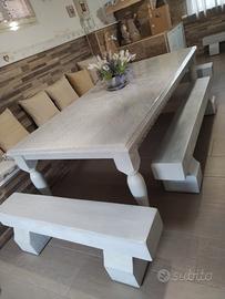 tavolo con panche (legno) stile shabby.