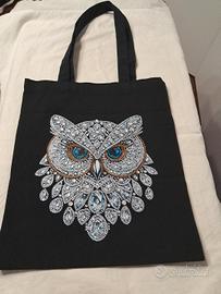 Borsa in stoffa nera con gufo Diamond Painting 