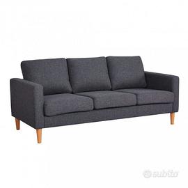Divano 3 Posti in Tessuto Scandinavo Grigio Scuro
