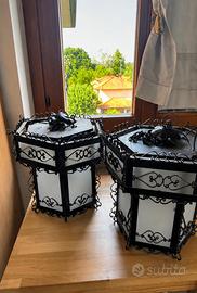 Coppia di lanterne/lampadari in ferro battuto