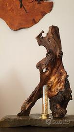Lampada Artigianale in Legno di Recupero, Pietra e
