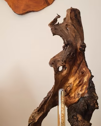 Lampada Artigianale in Legno di Recupero, Pietra e