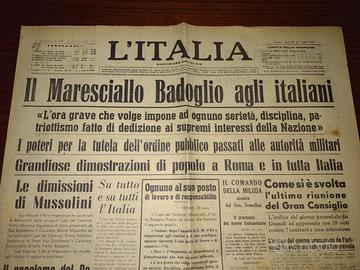 GIORNALE ORIGINALE 1943: CADUTA MUSSOLINI