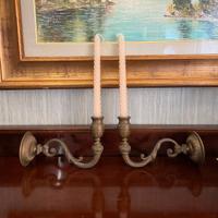 Coppia di Applique/Candelabri a Muro in Ottone Vin