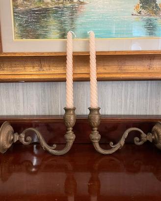 Coppia di Applique/Candelabri a Muro in Ottone Vin