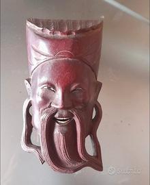 Maschera/scultura orientale in legno intagliato