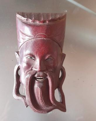 Maschera/scultura orientale in legno intagliato