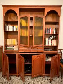 Libreria legno massello vetrinetta cassetti e ante