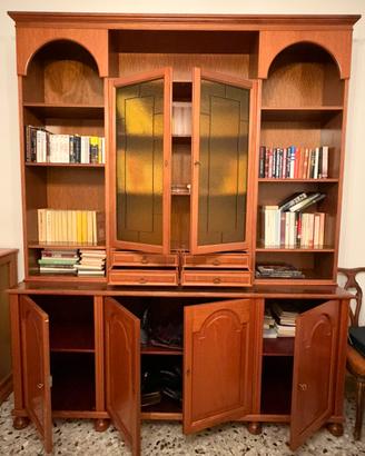 Libreria legno massello vetrinetta cassetti e ante
