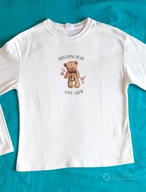 Maglietta cotone bianca orsetto🧸cuori💗10-12 Nuov