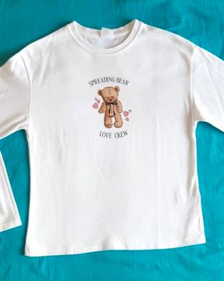 Maglietta cotone bianca orsetto🧸cuori💗10-12 Nuov