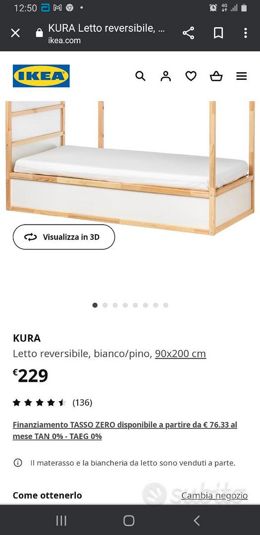 KURA Letto reversibile, bianco, pino, 90x200 cm - IKEA Italia