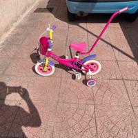 Bici bambina Minnie con rotelle e manico  2/3 anni