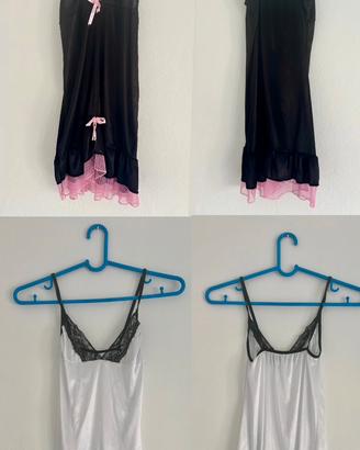 Set 2 sottovesti negligé raso bianco e nero y2k