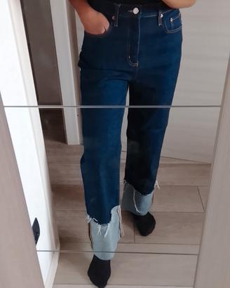 Jeans Zara Folded up wide leg tgM blu scuro