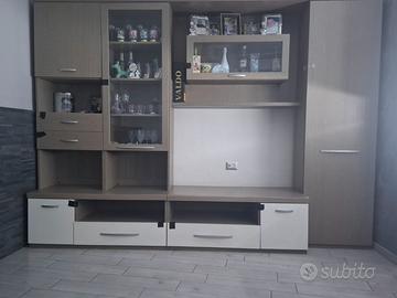 Parete attrezzata rovere grigio/bianco