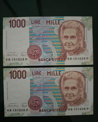 2 banconote da 1000 lire, consecutive in serie