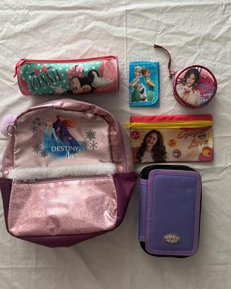 Set Zaino e portafoglio Frozen + Astucci Scuola