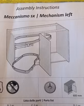 Meccanismo angolo sinistro estraibile cucina
