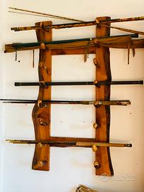 Espositore rustico artigianale canne da pesca