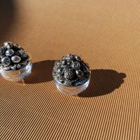Coppia scatoline in microfusione in argento,vetro