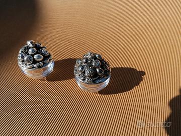 Coppia scatoline in microfusione in argento,vetro