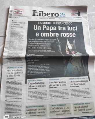 GIORNALE LIBERO 22 APRILE 2025 MORTE PAPA