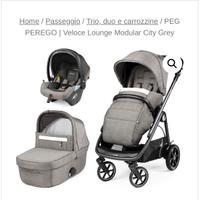 Trio Peg perego Veloce culla grande city grey